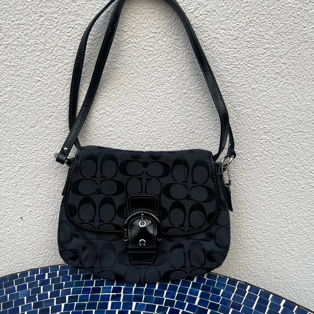 Coach Signature Convertible Shoulder/Crossbody Bag - Black Logo